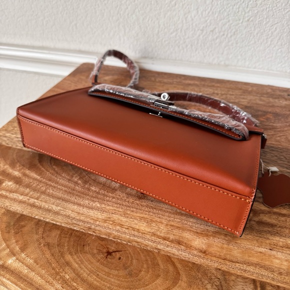 LEATHER INSIDE & OUT Tan Orange 27 Long KL Elan Shoulder Bag Belt Convertible S7 - Picture 9 of 15
